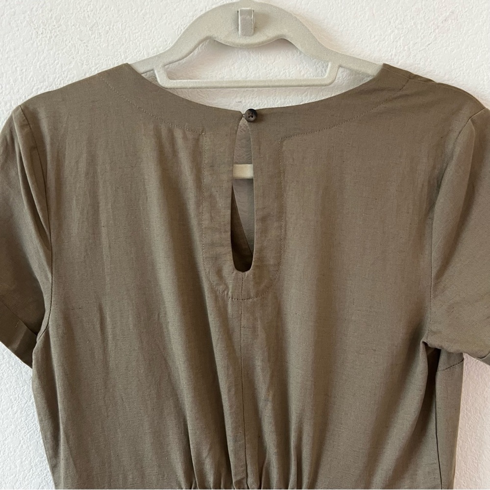 Pact Canopy Linen Blend Tiered Midi Dress Khaki Green Notch Neck XS NWOT - Picture 10 of 15